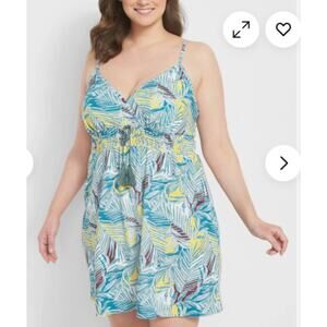 Cacique Women 26/ 28 4x Multicolored Leaves Babydoll Chemise Night Gown Dress